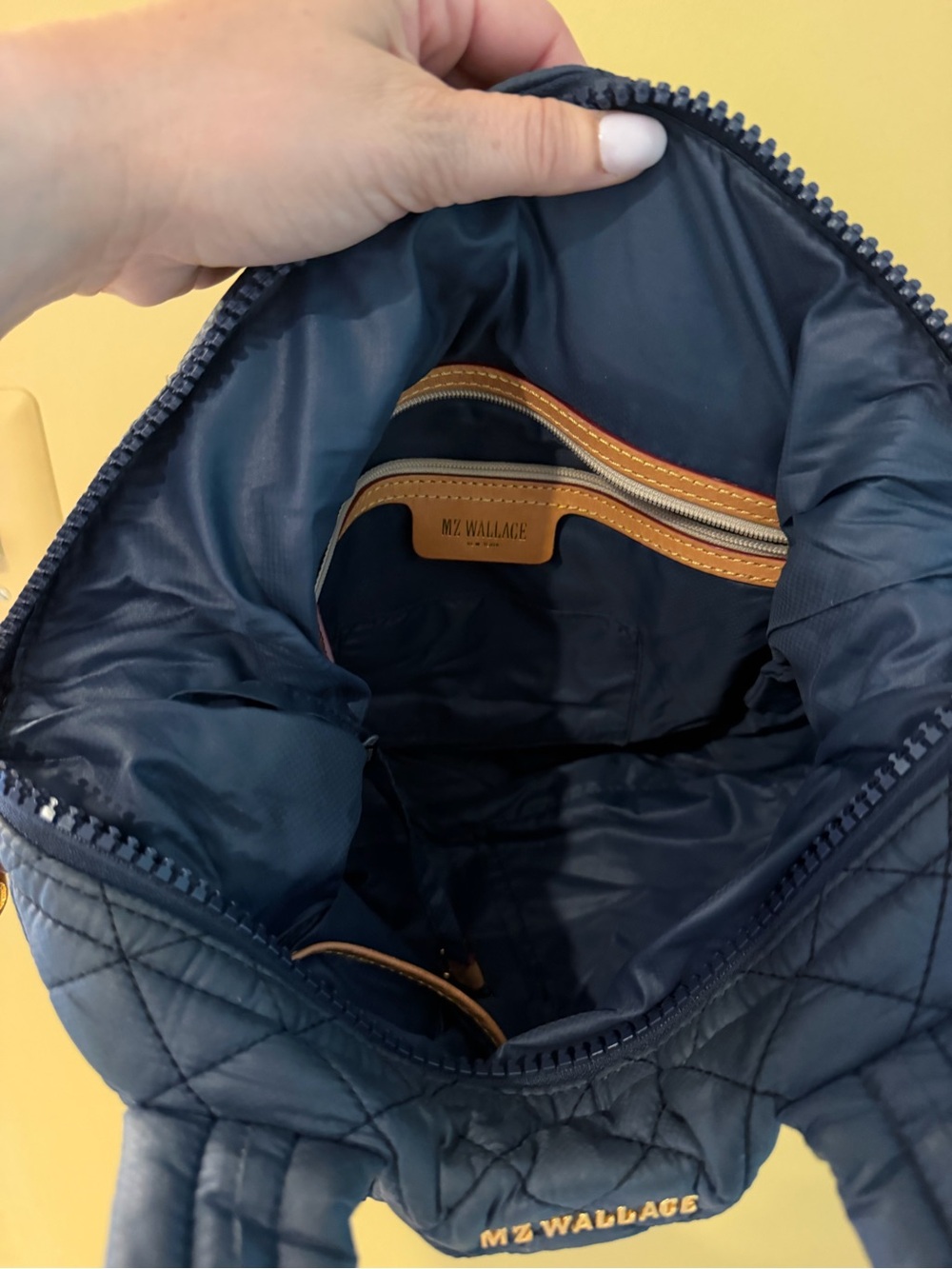 MZ Wallace Quilted Navy and Black Satchel - Picture 5 of 6